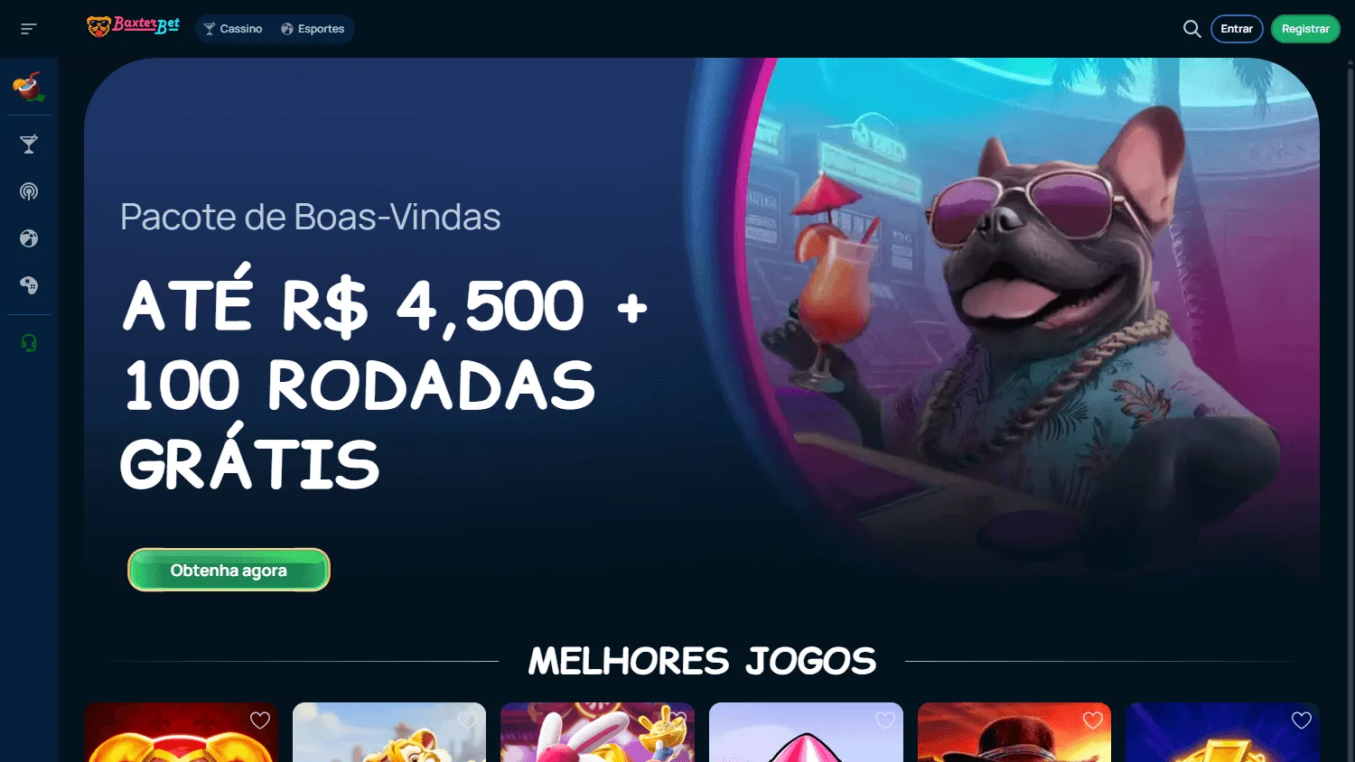 Baxterbet Casino desktop home screen with casino and account features